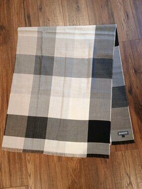 Pacas Rectangle Scarf Large Black White Check Baby Alpaca Silk Blend Peru NWOT
